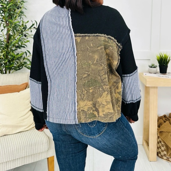 Black timber thread vintage wash camo shacket top cardigan by POL small Boho - Picture 2 of 6